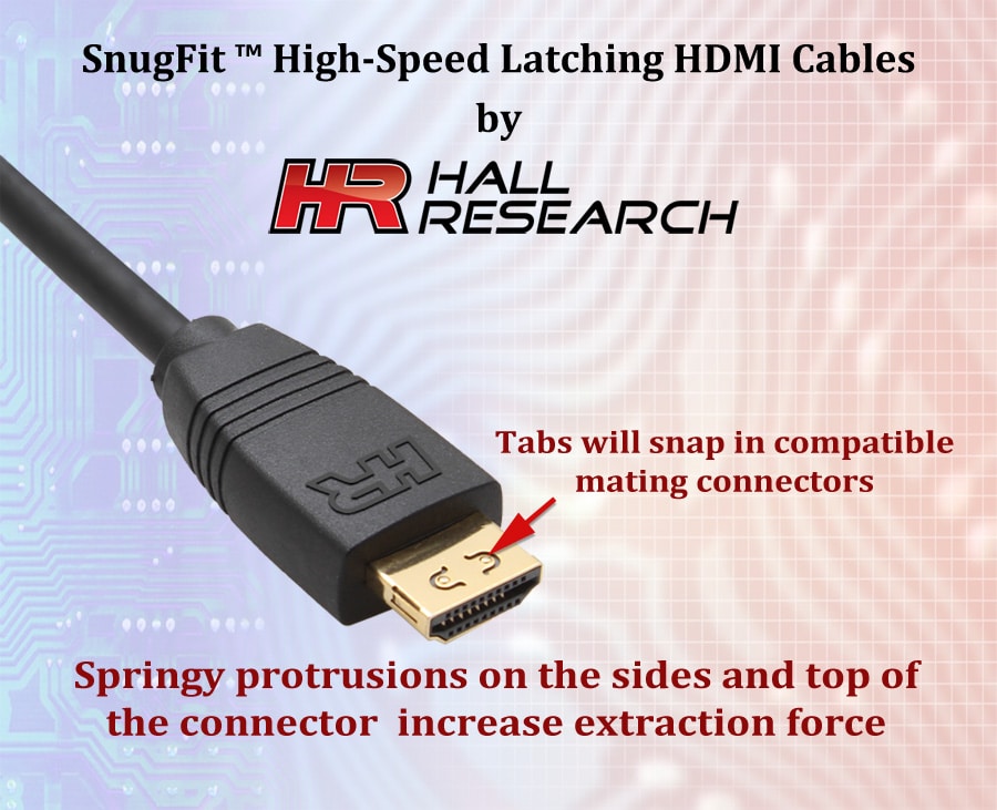 Hall Technologies CHD-SF01 SnugFit™ High Speed Latching HDMI Cables - 1 ft Long - Hall Technologies